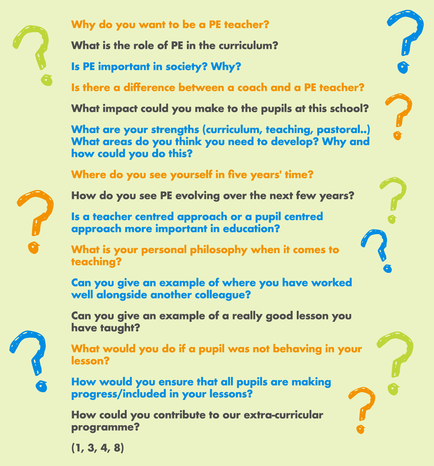 Table with criteria for job specifications